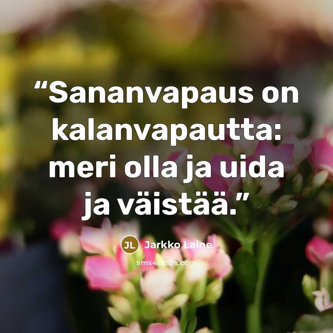 “Sananvapaus on kalanvapautta: meri olla ja uida ja väistää.” quote by Jarkko Laine