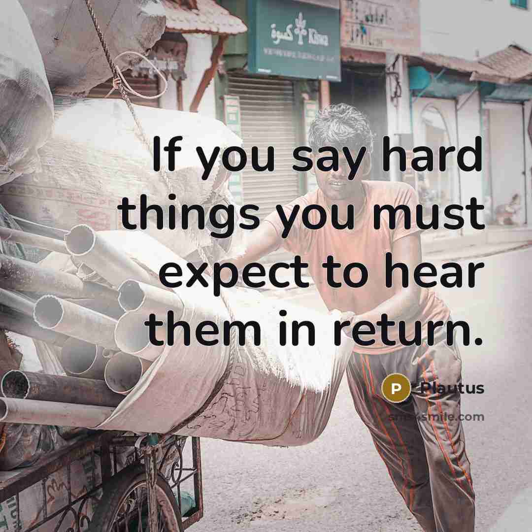 “If you say hard things you must expect to hear them in return.” quote by Plautus