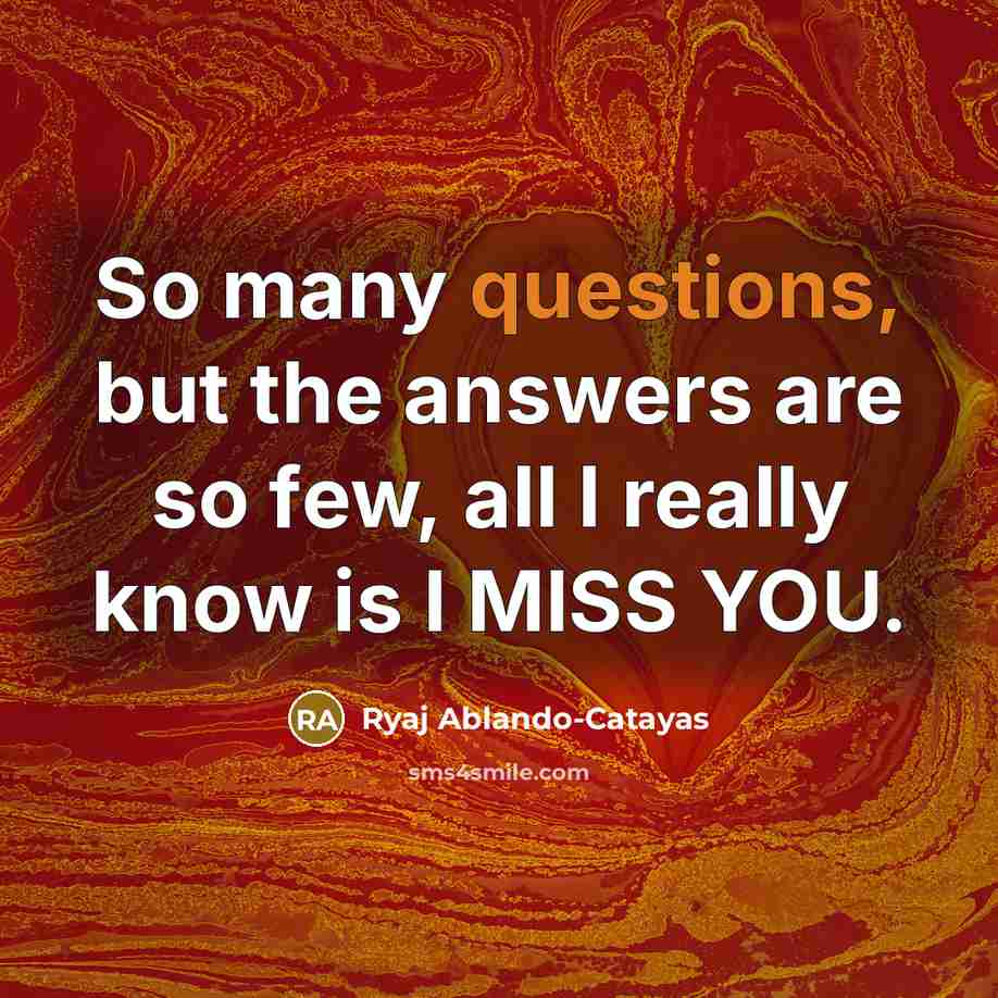 “So many questions, but the answers are so few, all I really know is I MISS YOU.” quote by Ryaj Ablando-Catayas