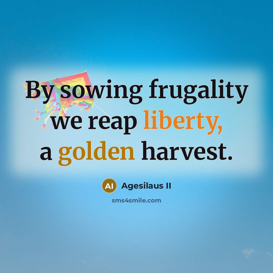 “By sowing frugality we reap liberty, a golden harvest.…” quote by Agesilaus II