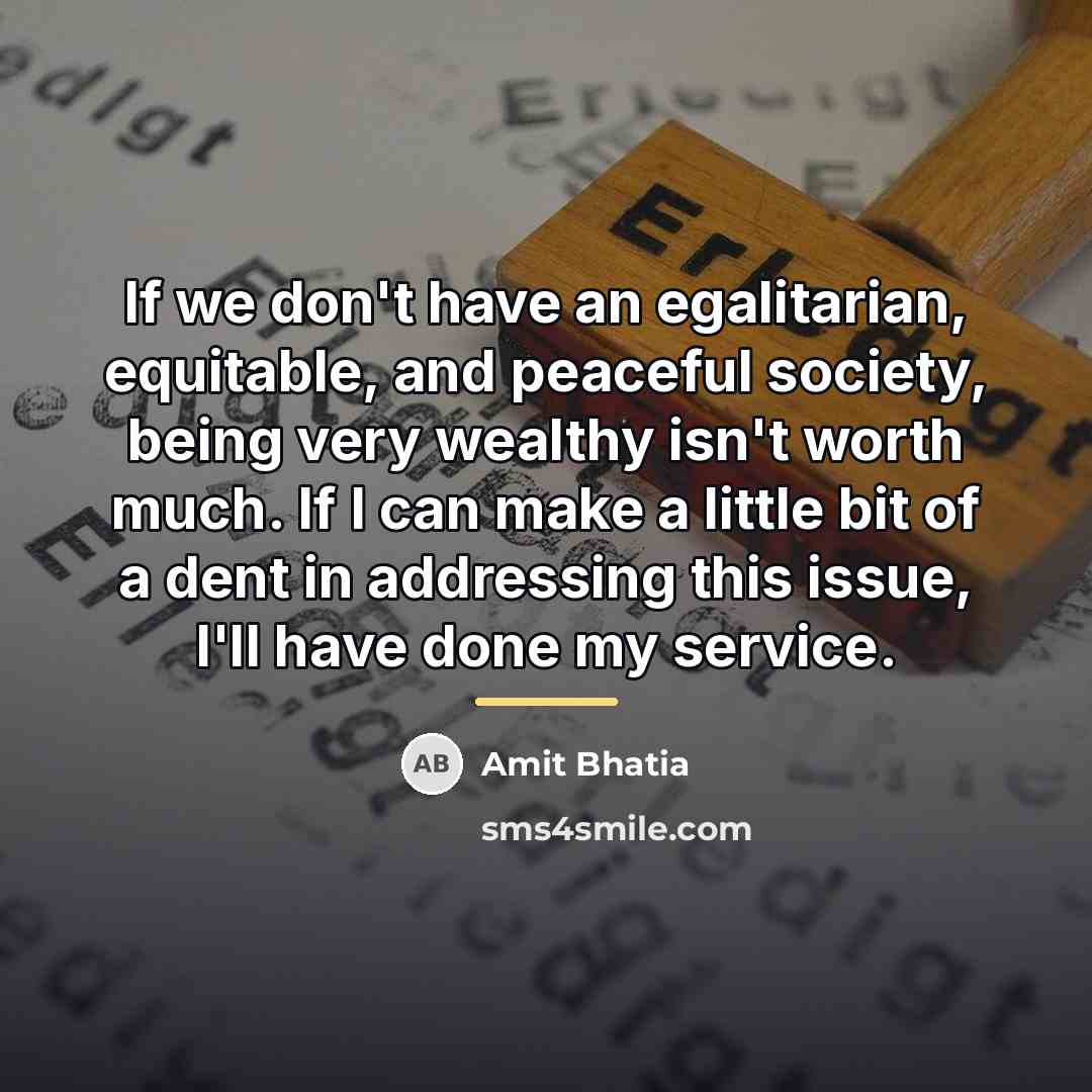 “If we don't have an egalitarian, equitable, and peaceful society,…” quote by Amit Bhatia
