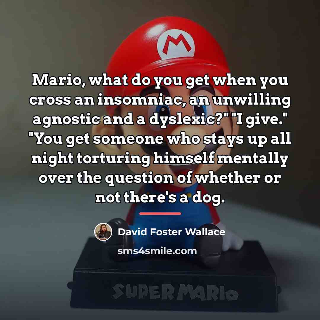 “Mario, what do you get when you cross an insomniac,…” quote by David Foster Wallace