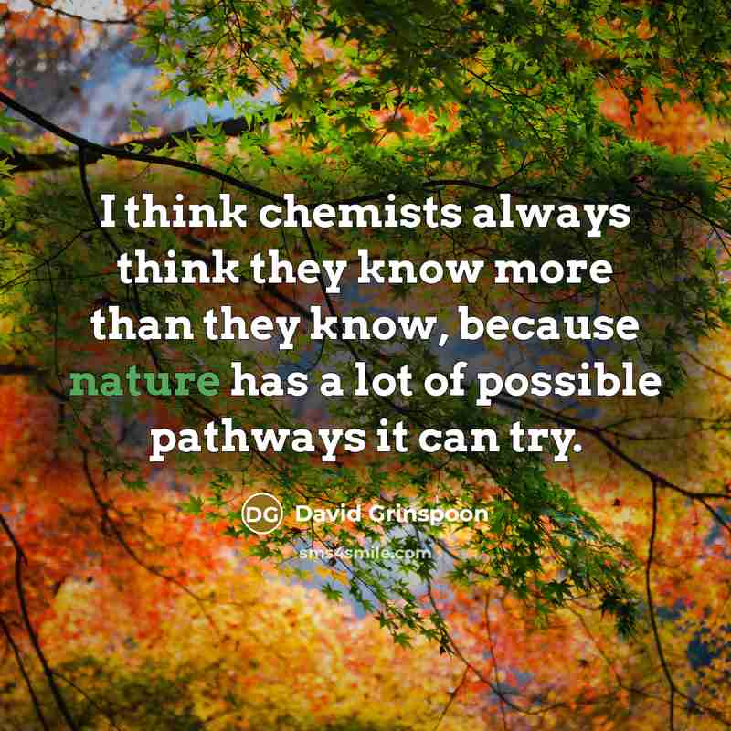 “I think chemists always think they know more than they know, because nature has a lot of possible pathways it can try.” quote by David Grinspoon