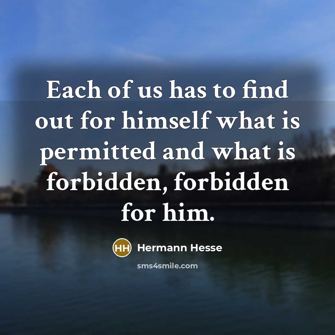 “Each of us has to find out for himself what is permitted and what is forbidden, forbidden for him.” quote by Hermann Hesse