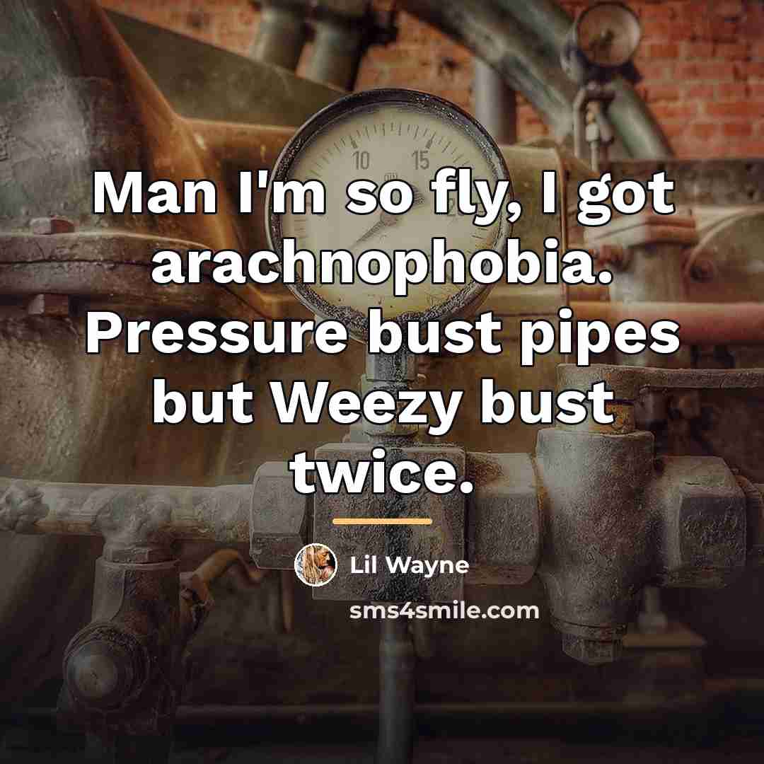 “Man I'm so fly, I got arachnophobia. Pressure bust pipes…” quote by Lil Wayne