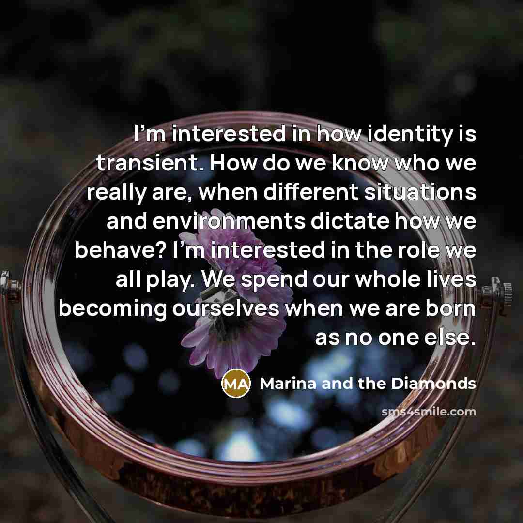 “I'm interested in how identity is transient. How do we…” quote by Marina and the Diamonds