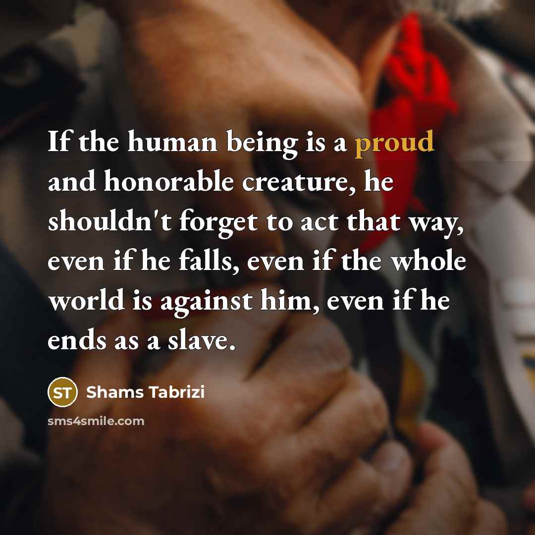 “If the human being is a proud and honorable creature,…” quote by Shams Tabrizi