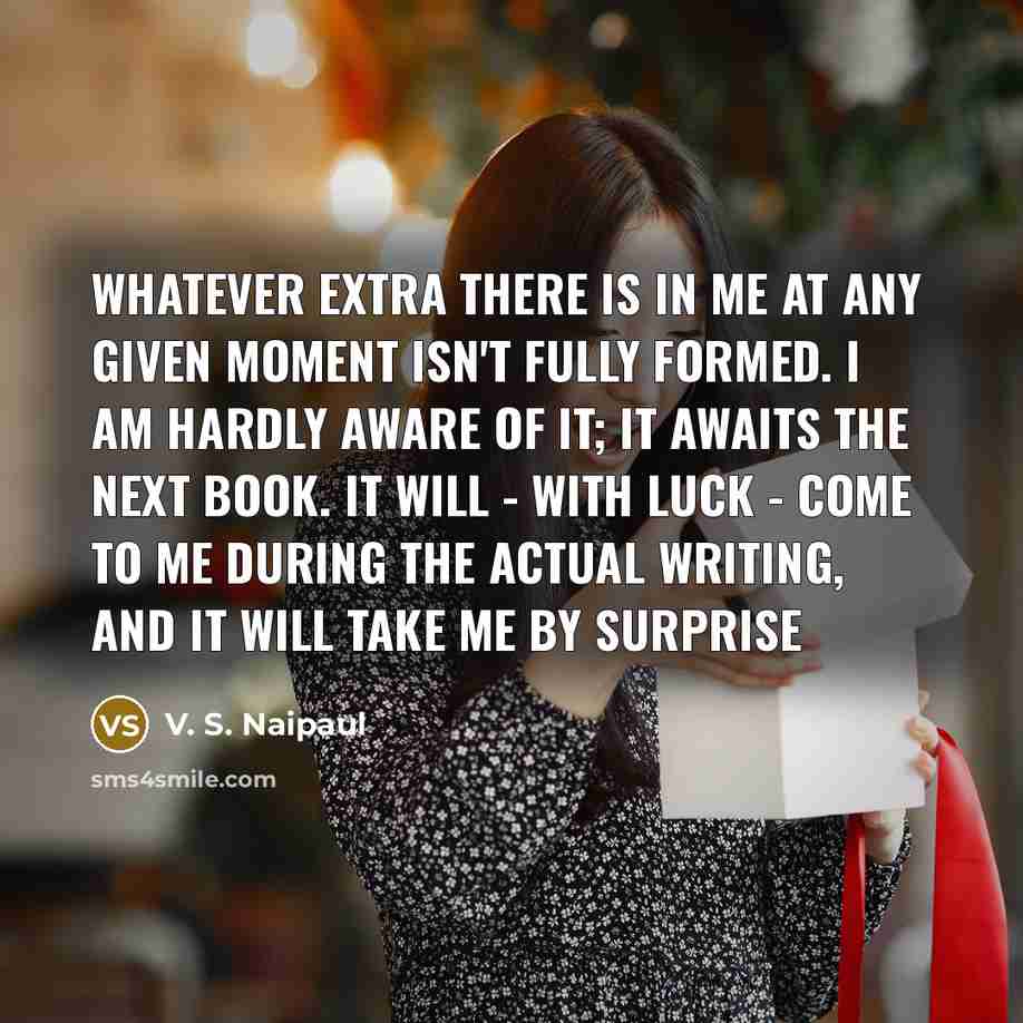 “Whatever extra there is in me at any given moment…” quote by V. S. Naipaul