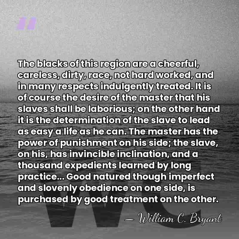 The blacks of this region are a cheerful, careless, dirty, race, not&hellip; - William C. Bryant