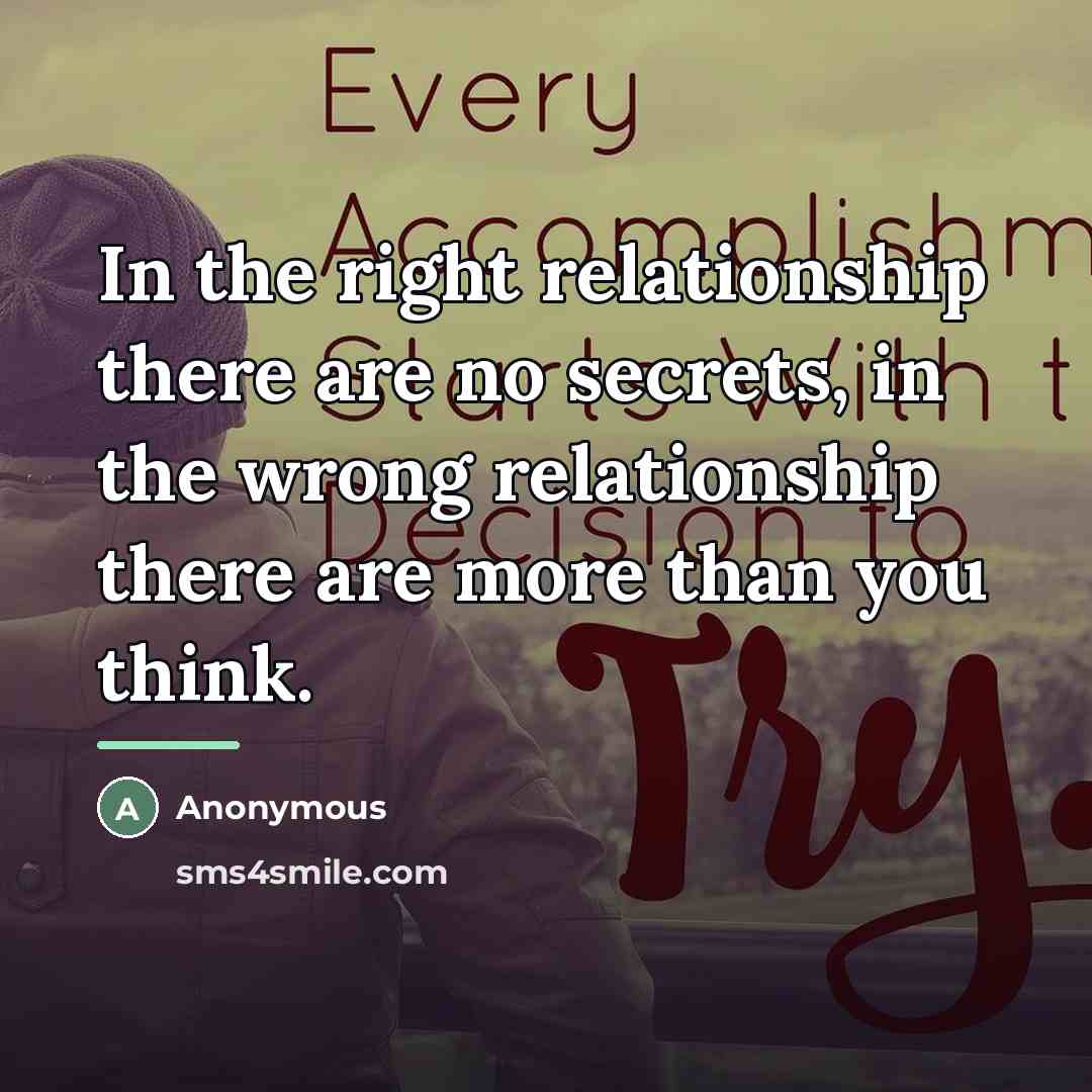 “In the right relationship there are no secrets, in the…” quote by Anonymous