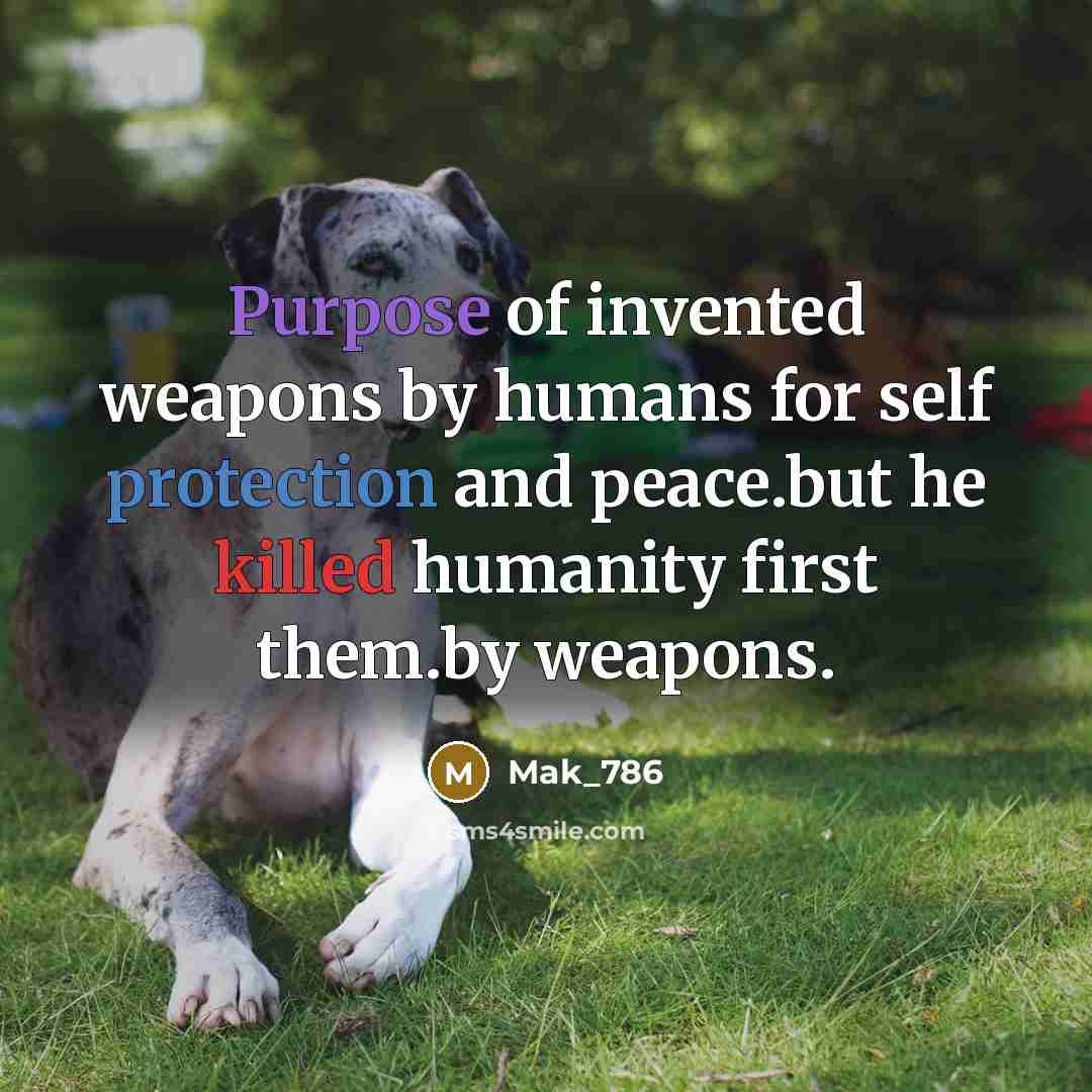 “Purpose of invented weapons by humans for self protection and…” quote by Mak_786