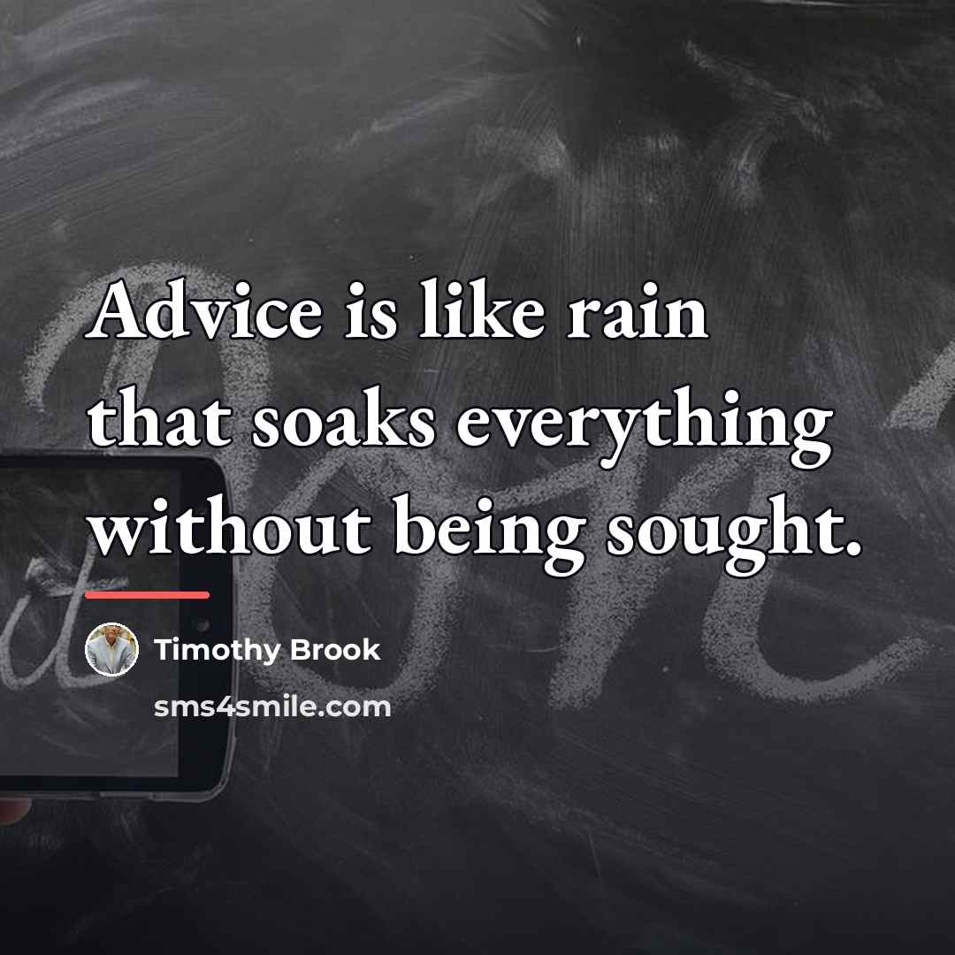 “Advice is like rain that soaks everything without being sought.…” quote by Timothy Brook