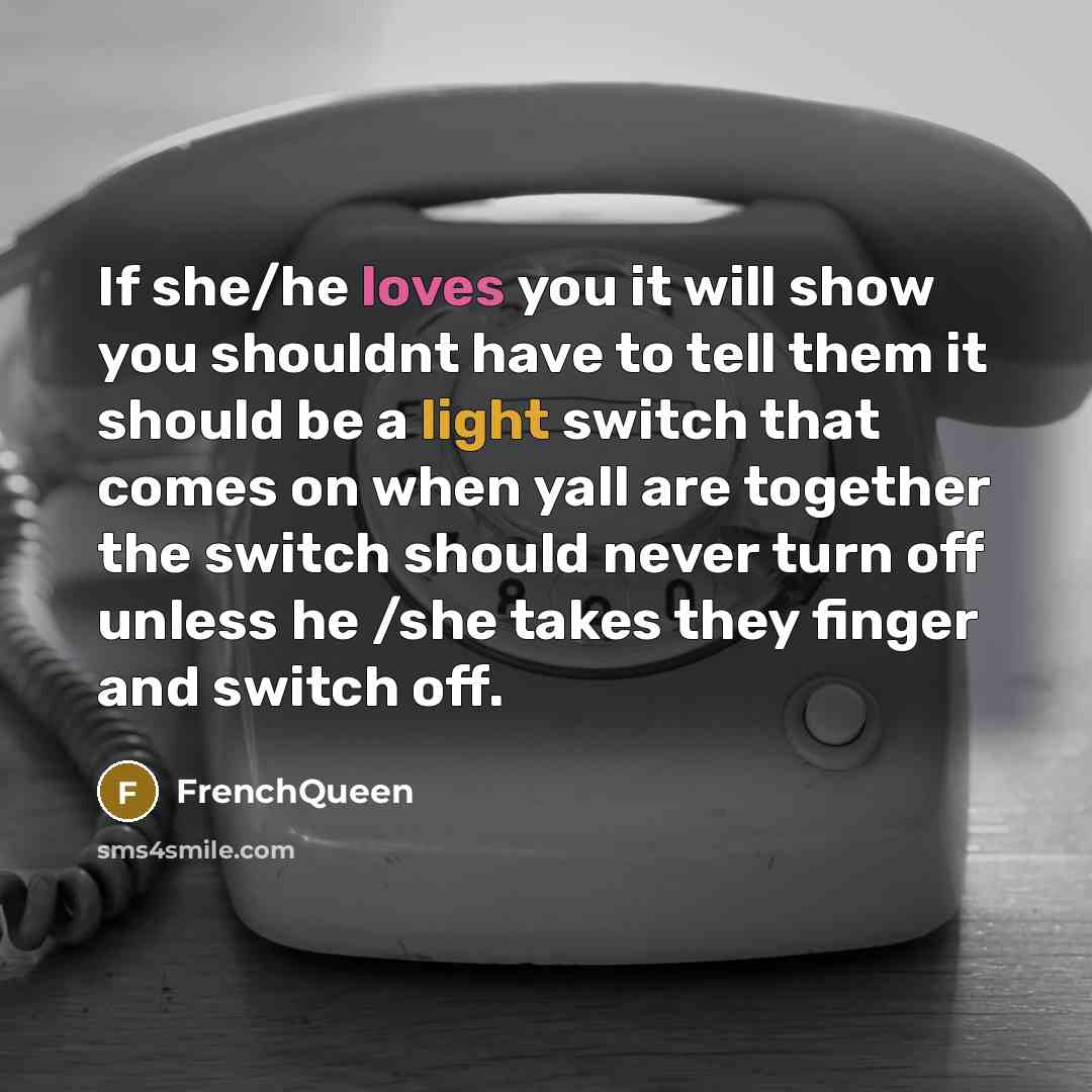 “If she/he loves you it will show you shouldnt have to tell them it should be a light switch that comes on when yall are together the switch should never turn off unless he /she takes they finger and switch off.” quote by Frenchqueen