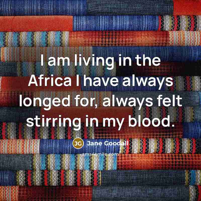 “I am living in the Africa I have always longed for, always felt stirring in my blood.” quote by Jane Goodall