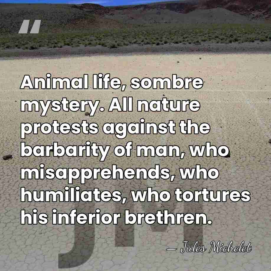 Animal life, sombre mystery. All nature protests against the barbarity of man,&hellip; - Jules Michelet