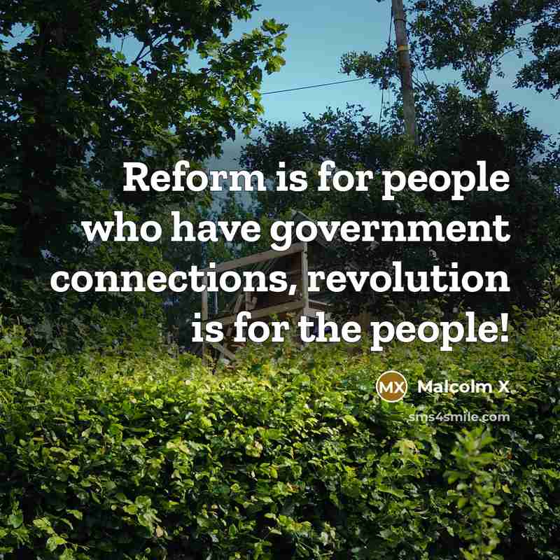 “Reform is for people who have government connections, revolution is…” quote by Malcolm X