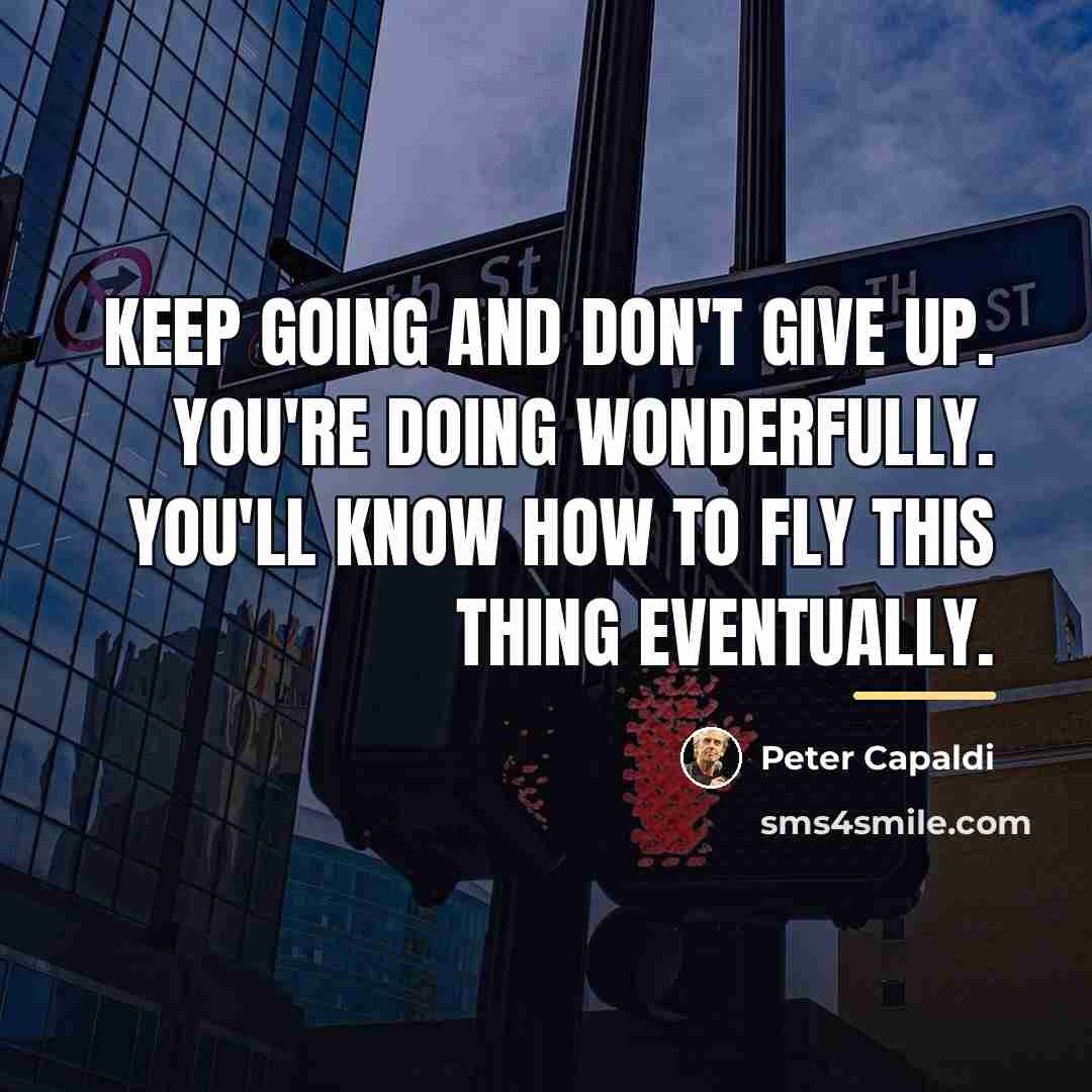 “Keep going and don't give up. You're doing wonderfully. You'll…” quote by Peter Capaldi