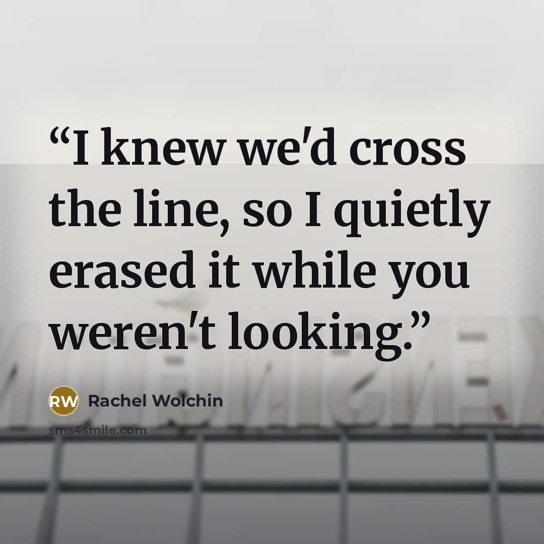 “I knew we'd cross the line, so I quietly erased it while you weren't looking.” quote by Rachel Wolchin
