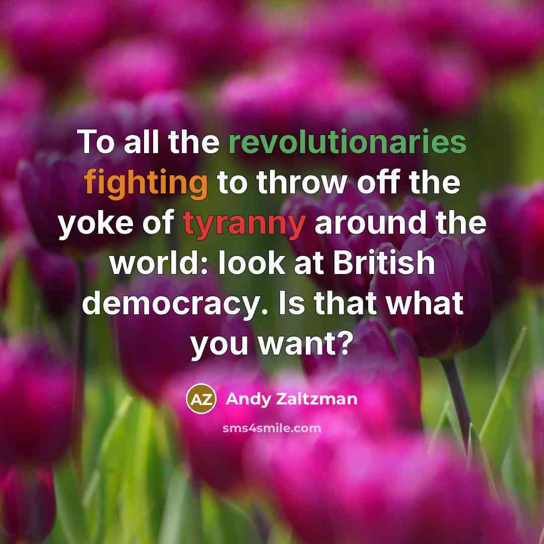 “To all the revolutionaries fighting to throw off the yoke…” quote by Andy Zaltzman