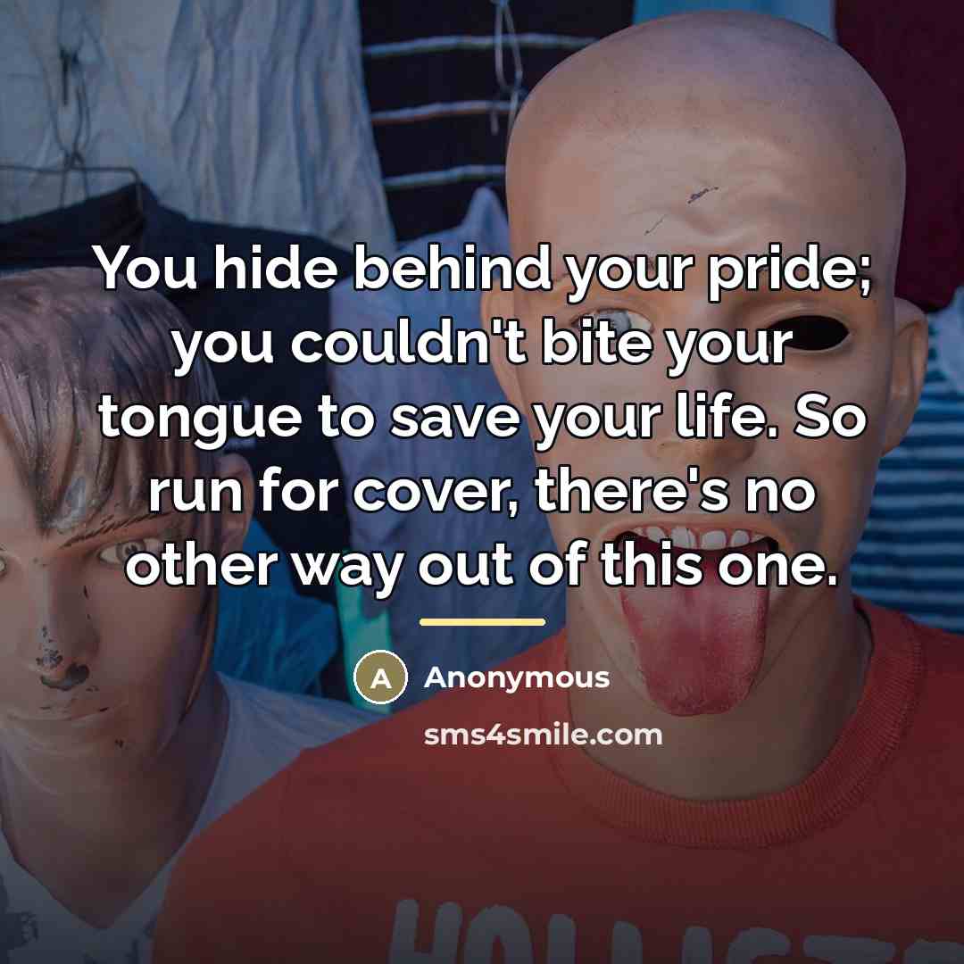 “You hide behind your pride; you couldn't bite your tongue…” quote by Anonymous