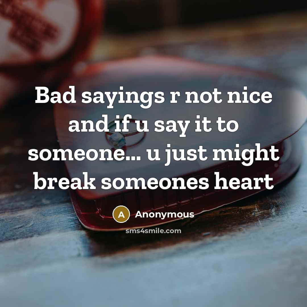 “Bad sayings r not nice and if u say it to someone… u just might break someones heart” quote by Anonymous