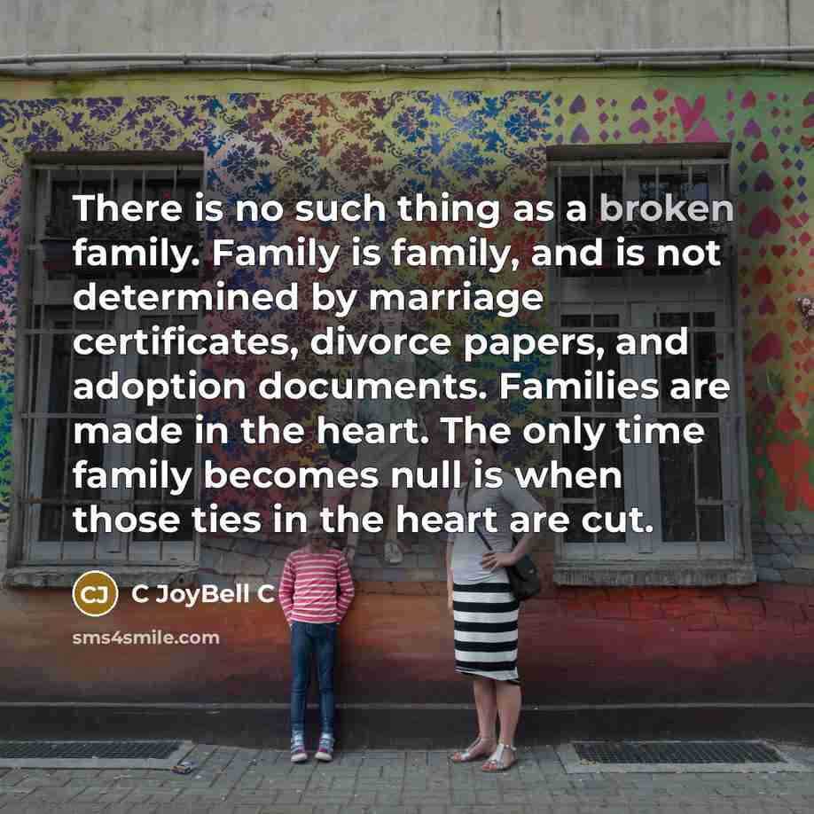 “There is no such thing as a broken family. Family…” quote by C Joybell C