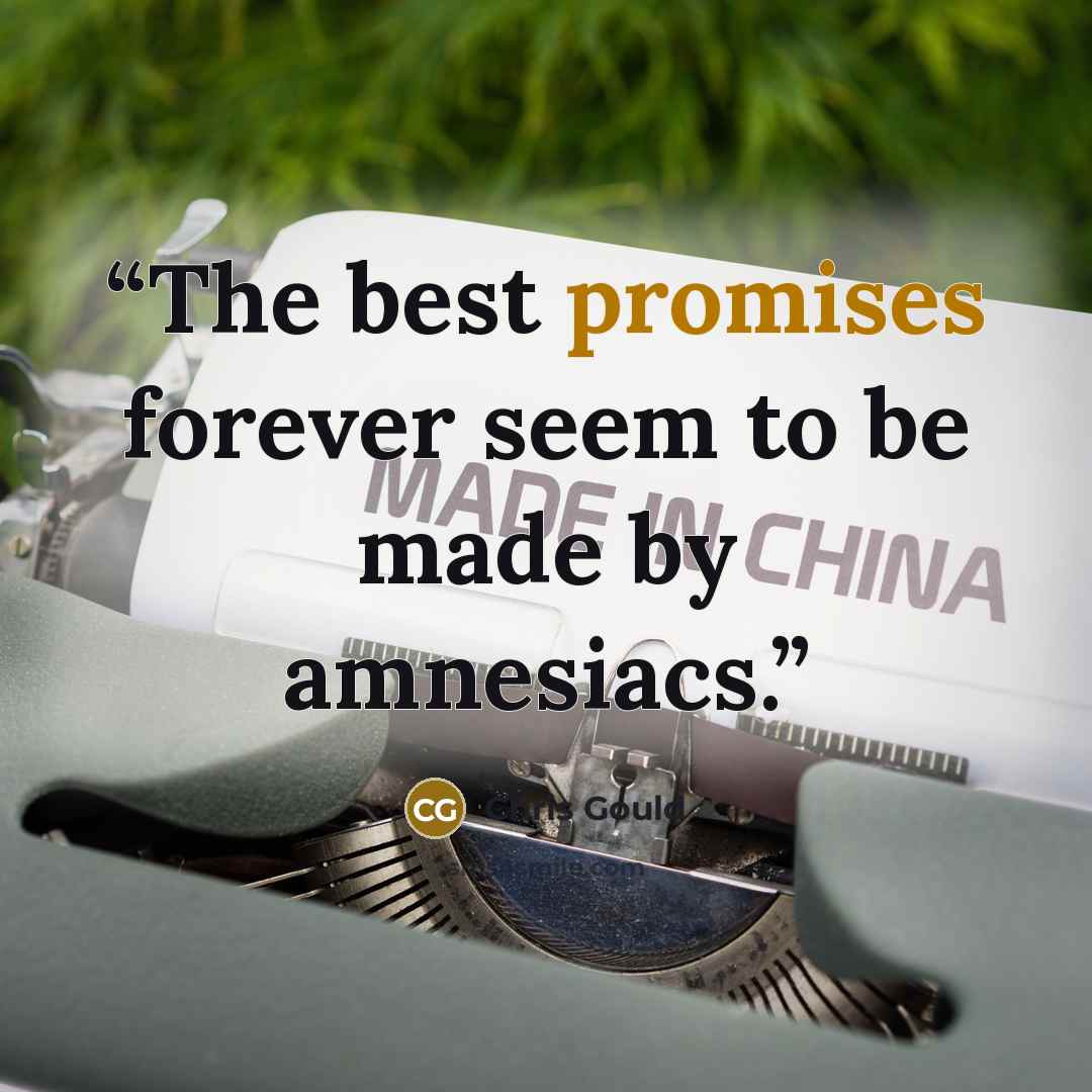 “The best promises forever seem to be made by amnesiacs.” quote by Chris Gould