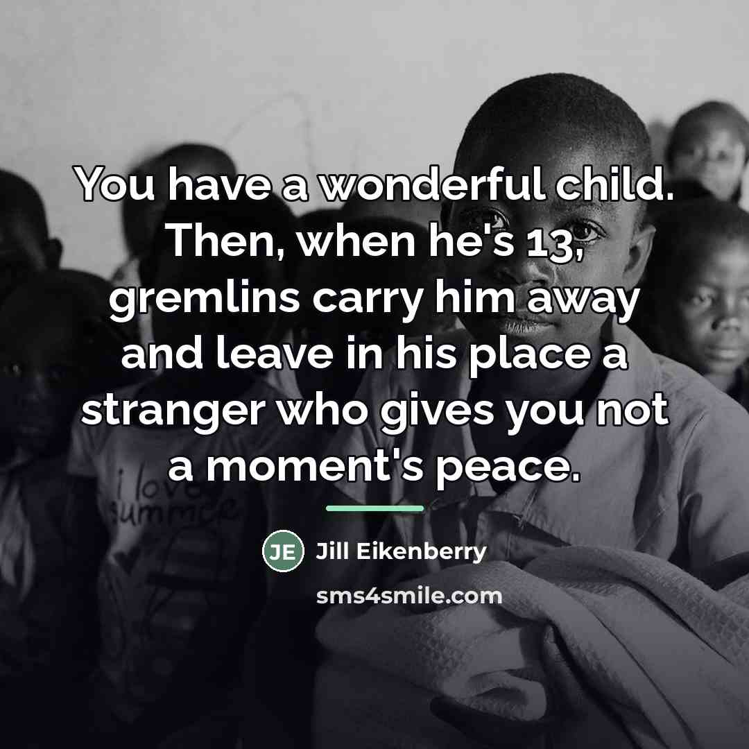 “You have a wonderful child. Then, when he's 13, gremlins…” quote by Jill Eikenberry