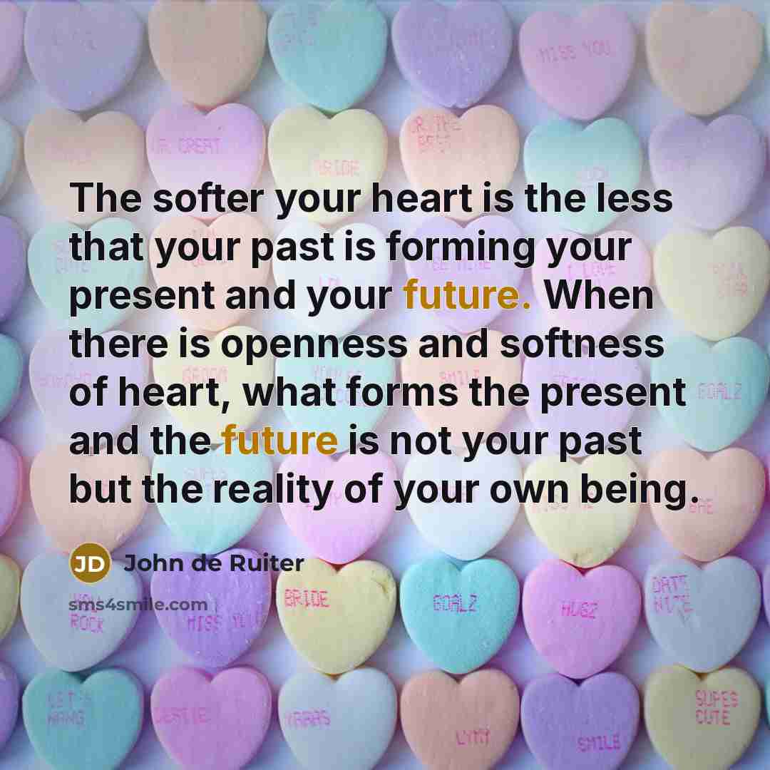 “The softer your heart is the less that your past…” quote by John de Ruiter