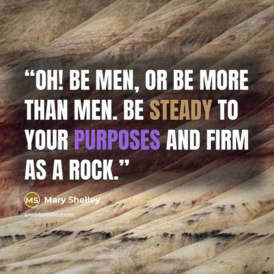 “Oh! Be men, or be more than men. Be steady to your purposes and firm as a rock.” quote by Mary Shelley