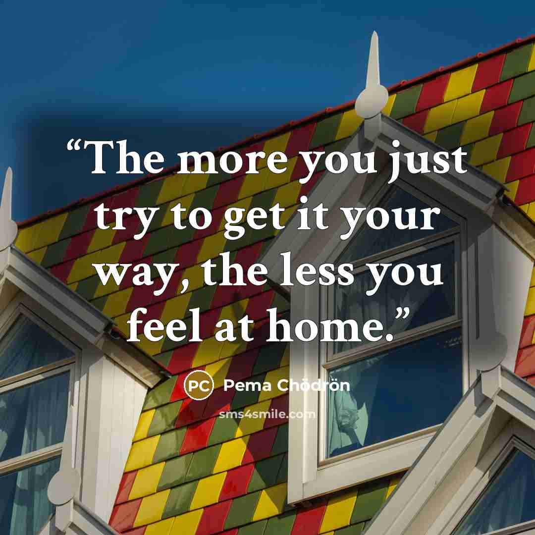 “The more you just try to get it your way, the less you feel at home.” quote by Pema Chödrön