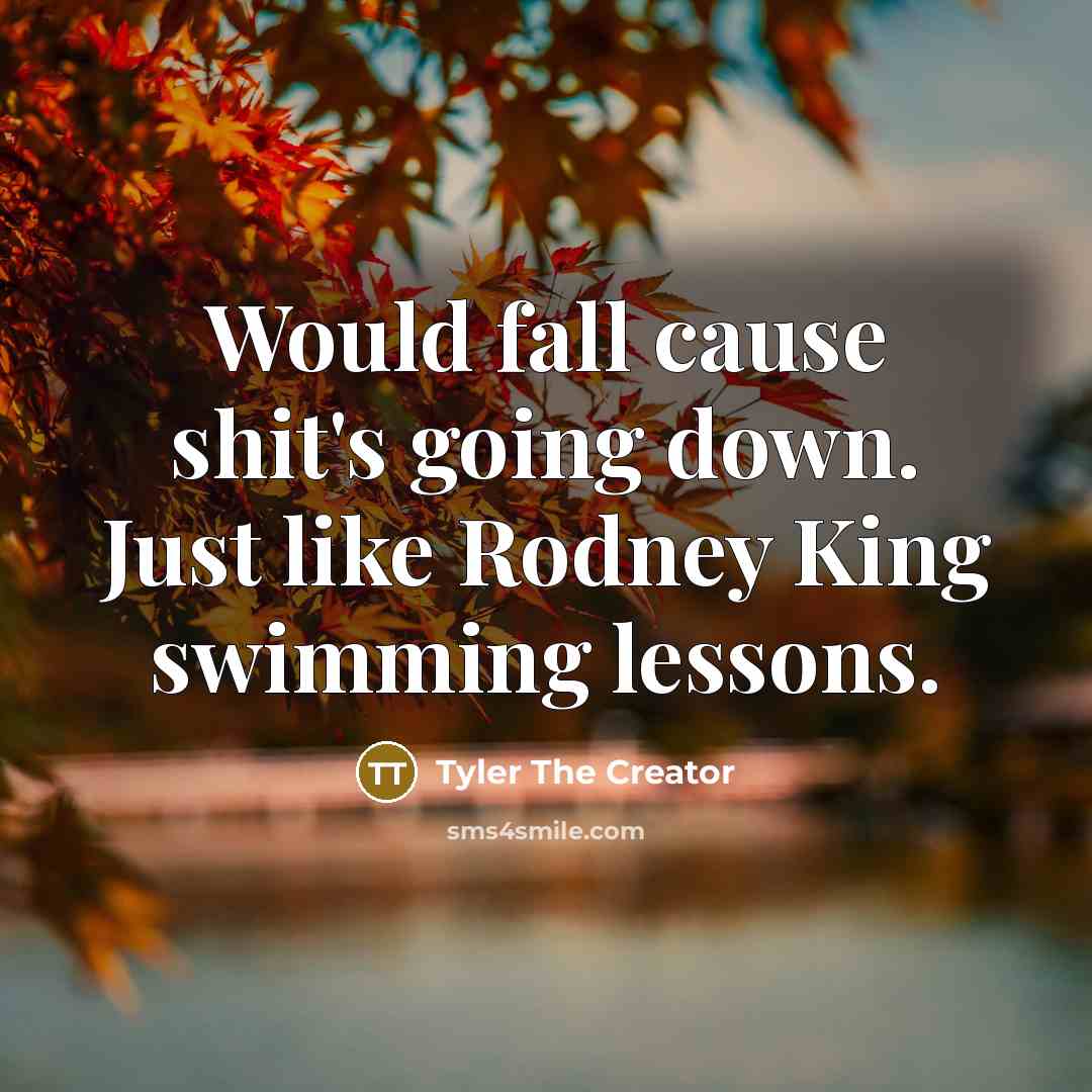 “Would fall cause shit's going down. Just like Rodney King swimming lessons.” quote by Tyler The Creator