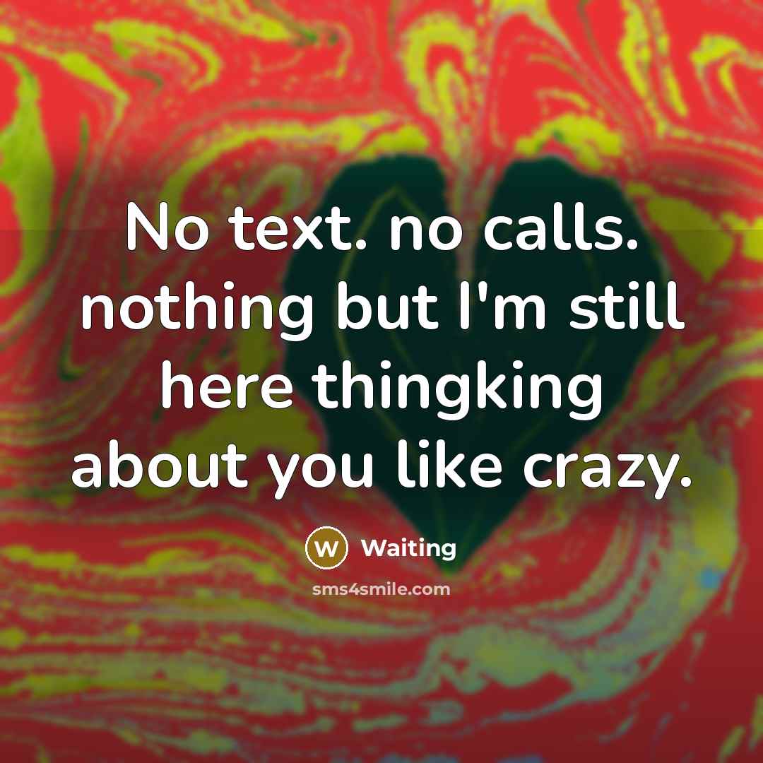 “No text. no calls. nothing but I'm still here thingking about you like crazy.” quote by Waiting