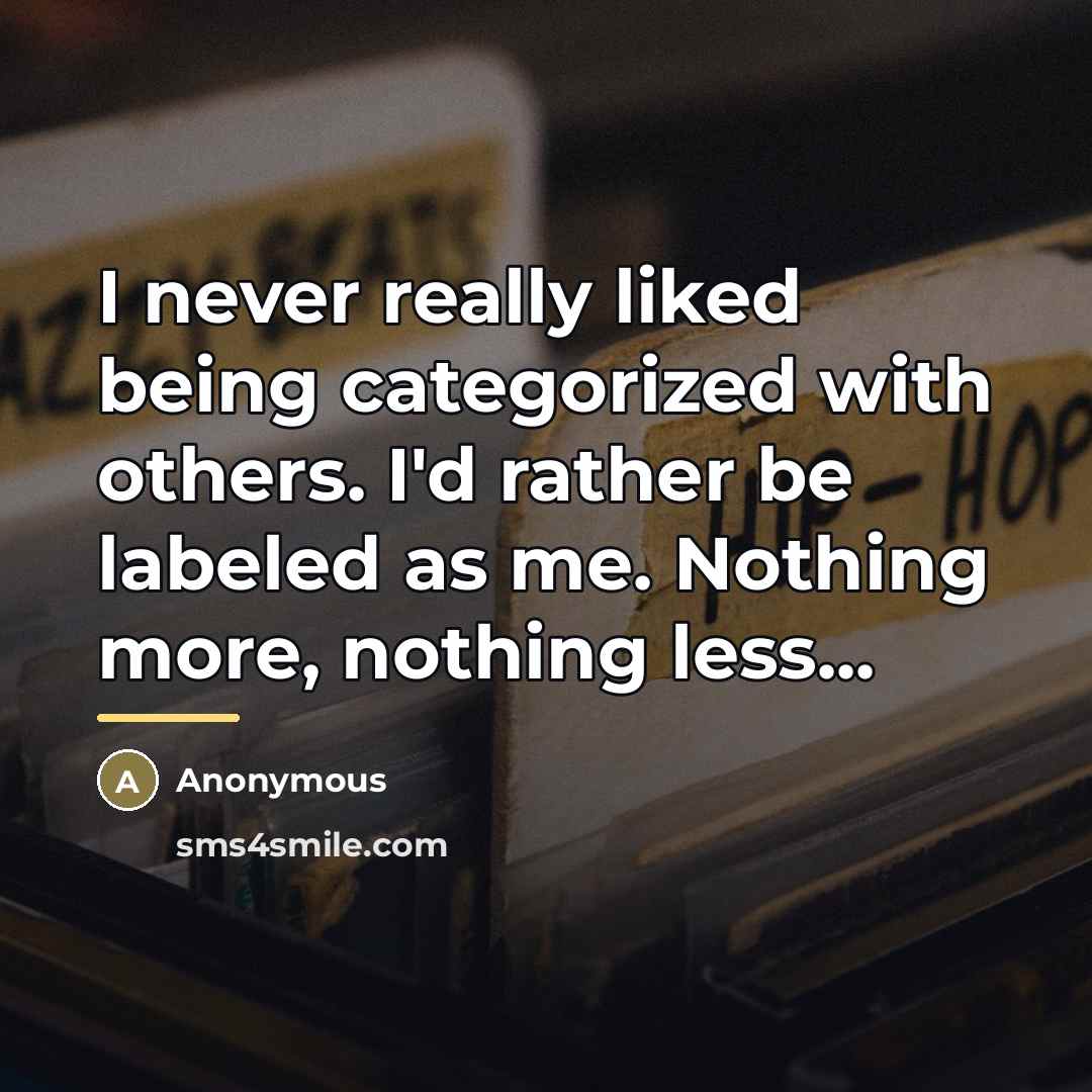 “I never really liked being categorized with others. I'd rather…” quote by Anonymous