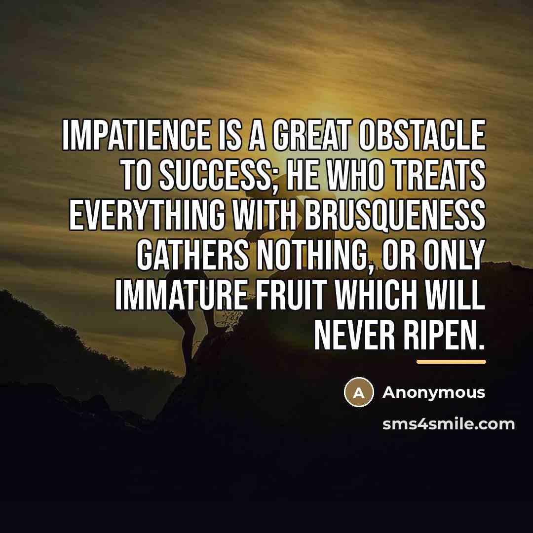 “Impatience is a great obstacle to success; he who treats…” quote by Anonymous