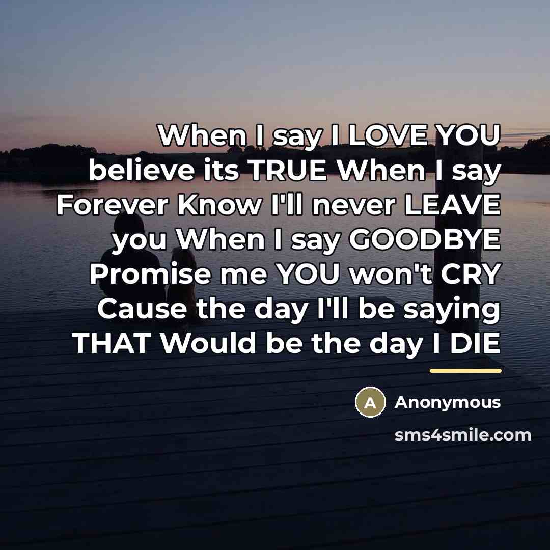“When I say I LOVE YOU believe its TRUE When…” quote by Anonymous