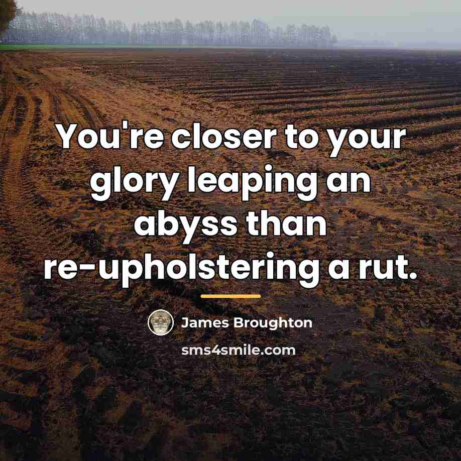 “You're closer to your glory leaping an abyss than re-upholstering…” quote by James Broughton