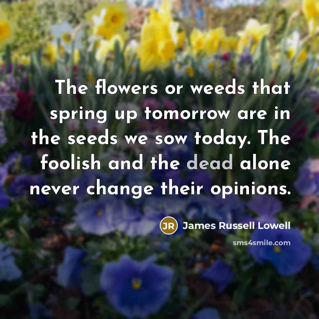 “The flowers or weeds that spring up tomorrow are in…” quote by James Russell Lowell