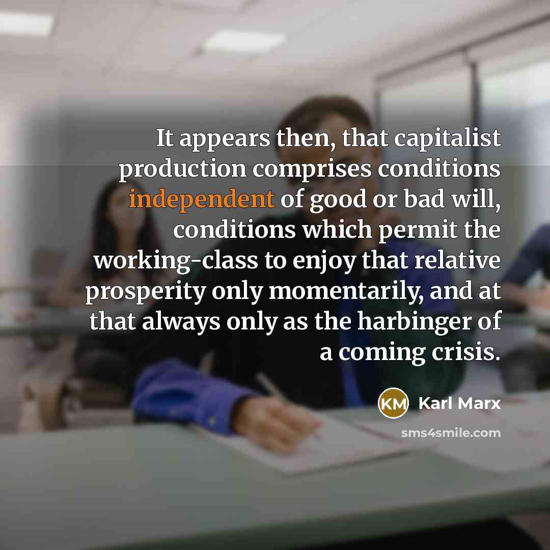 “It appears then, that capitalist production comprises conditions independent of…” quote by Karl Marx