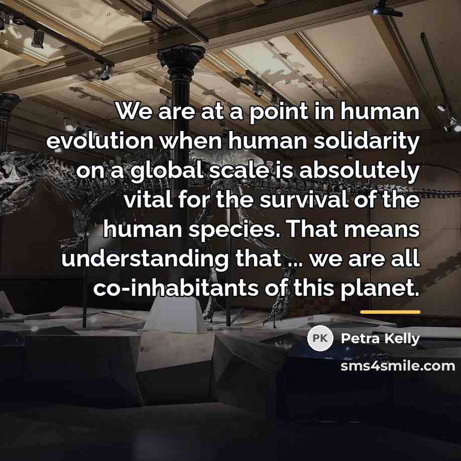 “We are at a point in human evolution when human…” quote by Petra Kelly