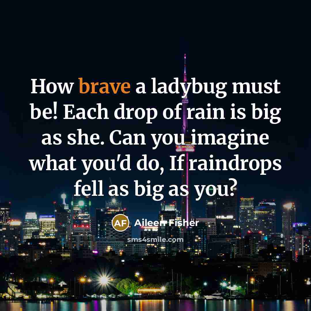 “How brave a ladybug must be! Each drop of rain…” quote by Aileen Fisher