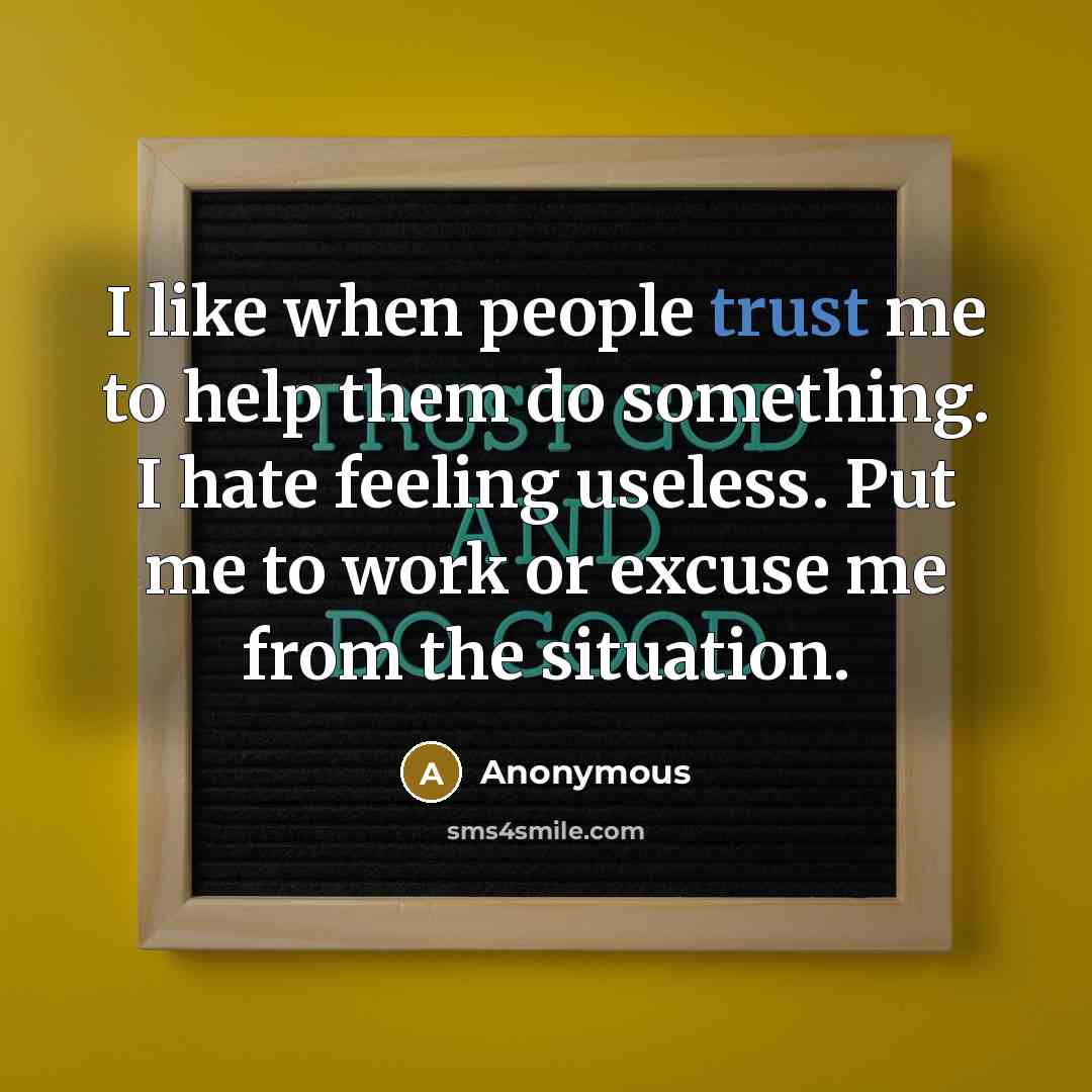 “I like when people trust me to help them do something. I hate feeling useless. Put me to work or excuse me from the situation.” quote by Anonymous