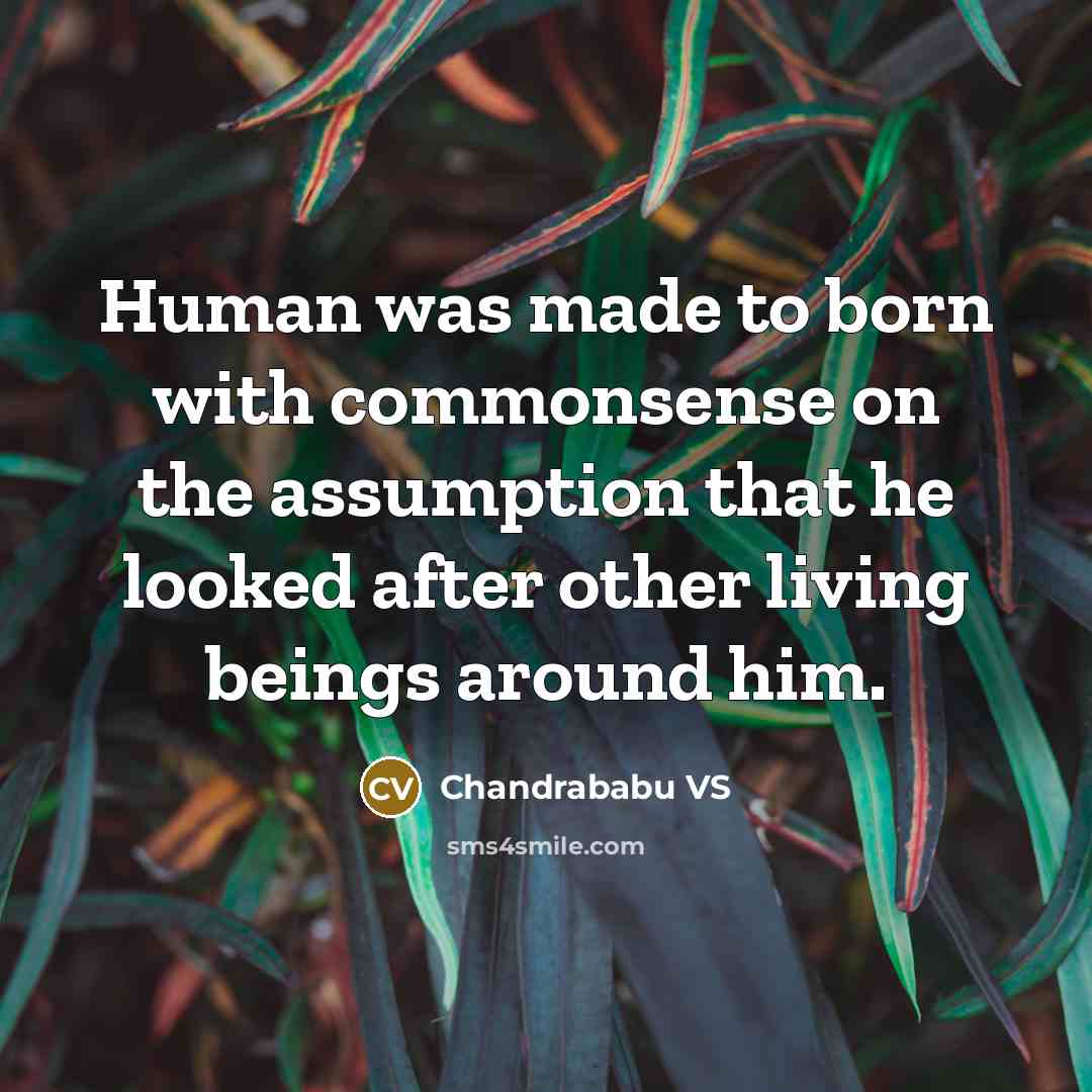 “Human was made to born with commonsense on the assumption that he looked after other living beings around him.” quote by Chandrababu VS