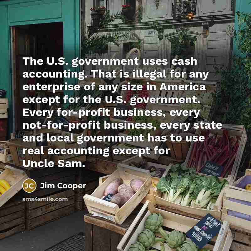 “The U.S. government uses cash accounting. That is illegal for…” quote by Jim Cooper