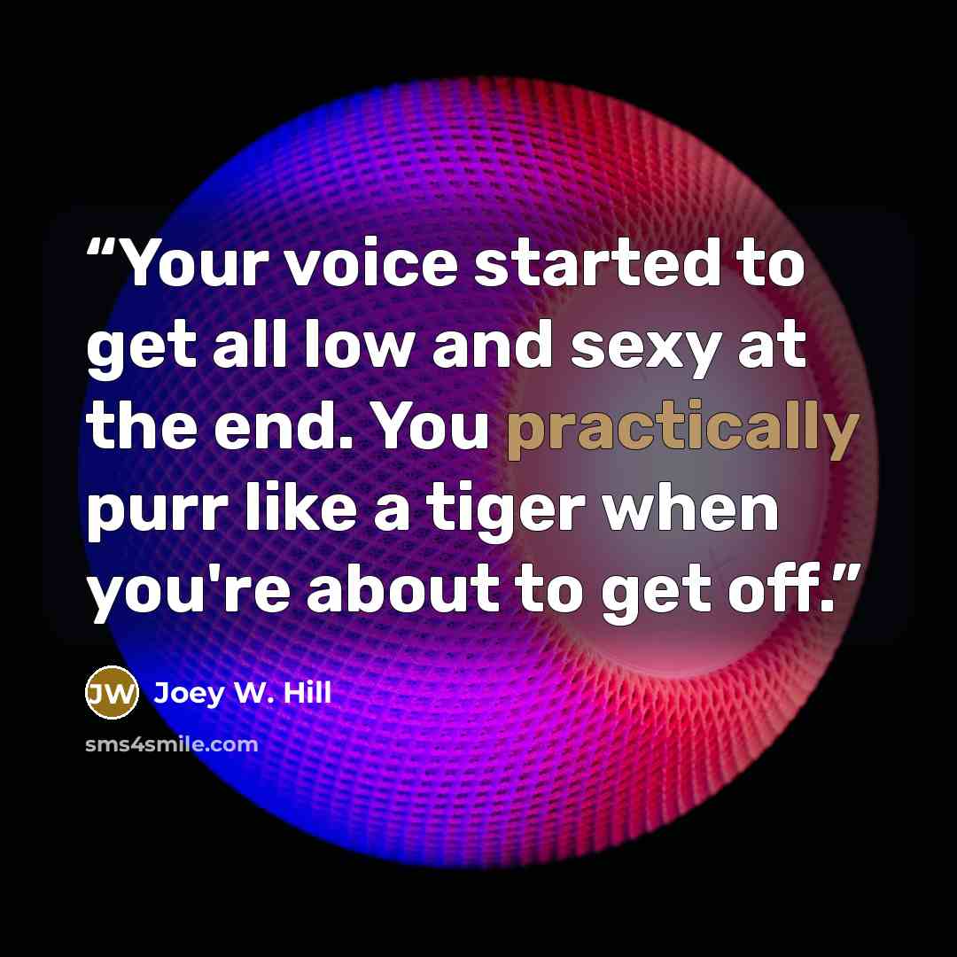 “Your voice started to get all low and sexy at the end. You practically purr like a tiger when you're about to get off.” quote by Joey W. Hill