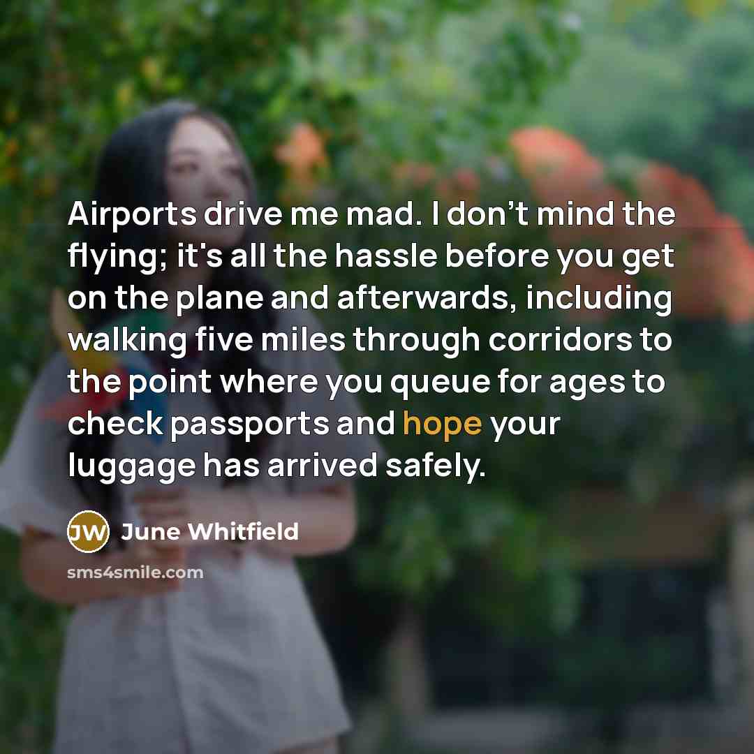 “Airports drive me mad. I don't mind the flying; it's…” quote by June Whitfield