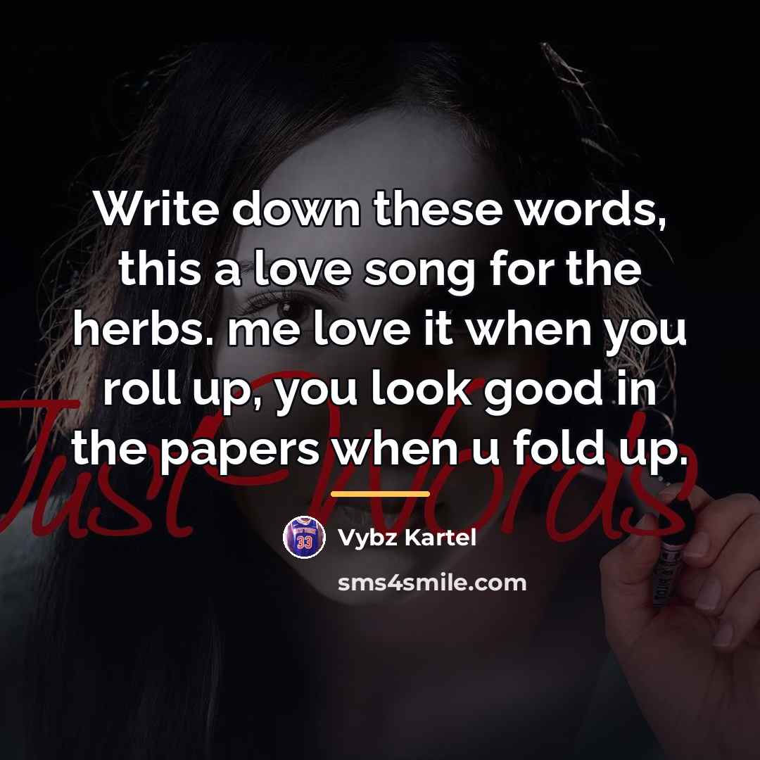 “Write down these words, this a love song for the…” quote by Vybz Kartel