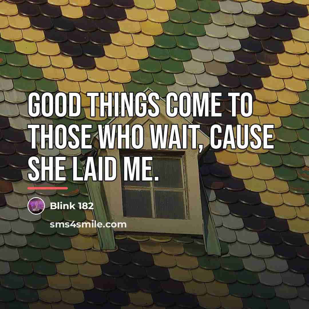 “Good things come to those who wait, cause she laid…” quote by Blink 182