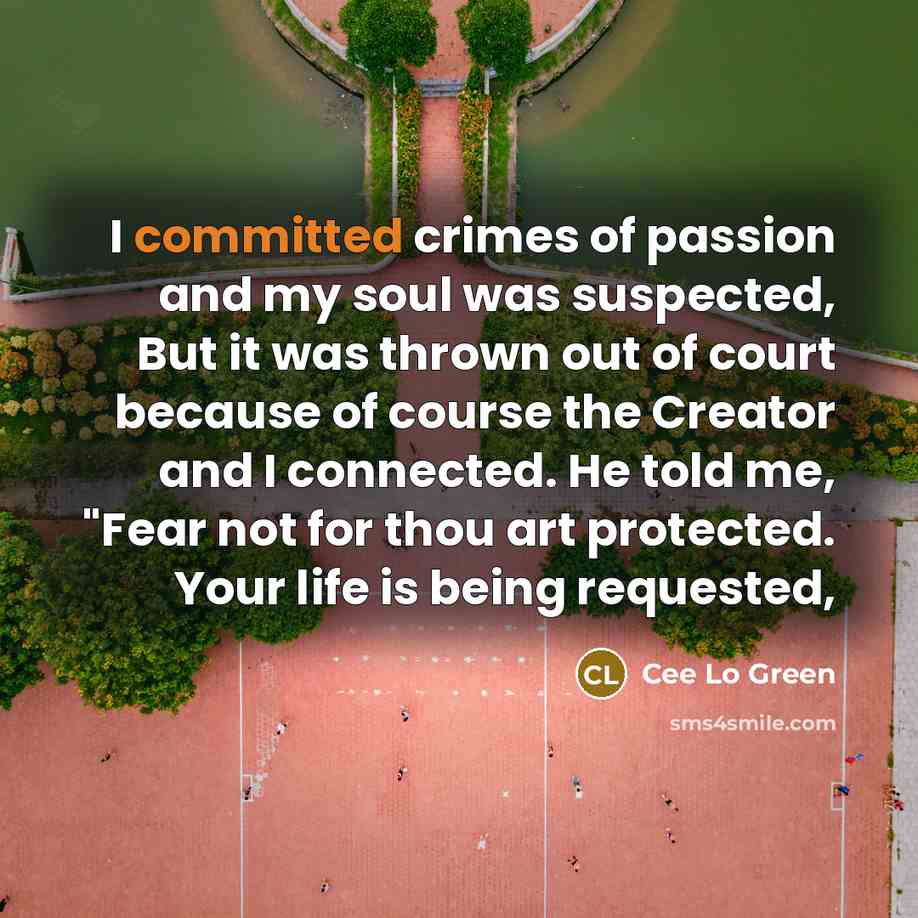 “I committed crimes of passion and my soul was suspected,…” quote by Cee Lo Green
