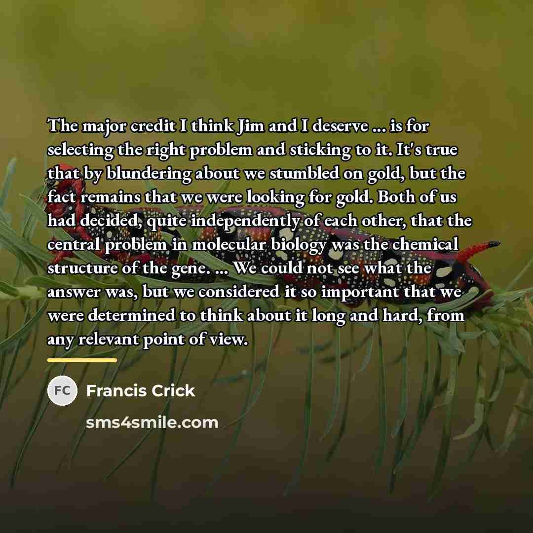 “The major credit I think Jim and I deserve ...…” quote by Francis Crick